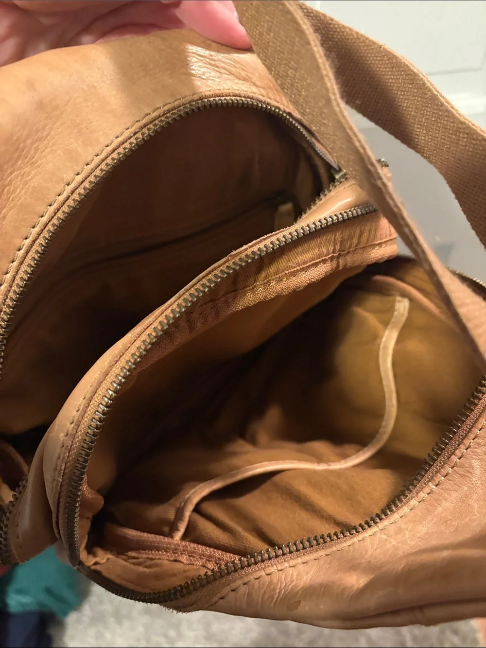 Light Brown Leather Backpack Sling Bag - Picture 5 of 6